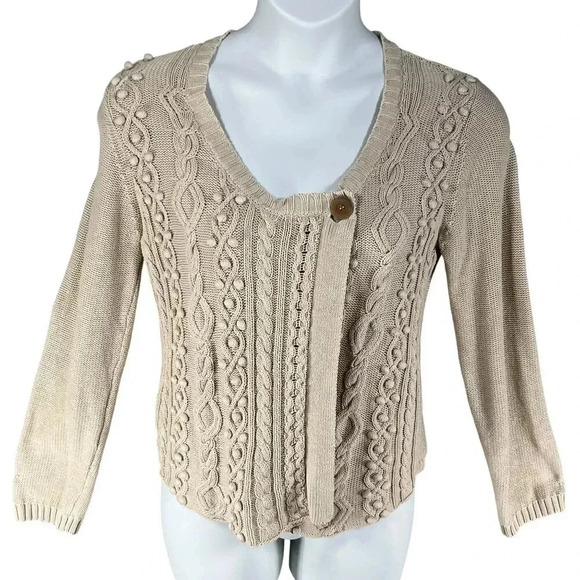 Soft Surroundings Womens M Cable Knit Sweater Bobble Accents Asym Art To Wear - Picture 2 of 15